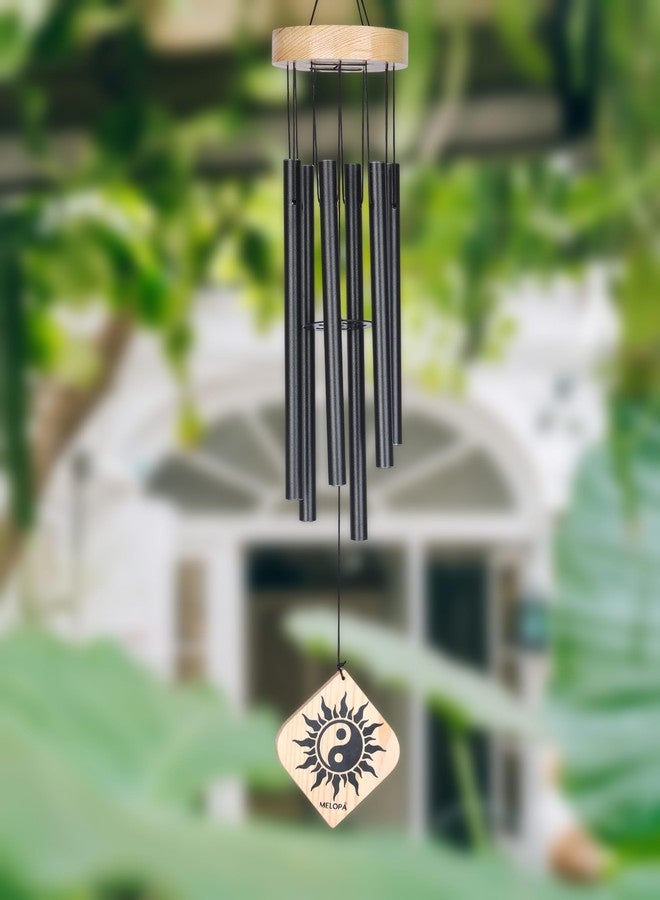 MELOPA 6 Pipe Aluminum & Wood Wind Chimes for Home Positive Energy - Black | Deep Tone Outdoor Wind Chime | Garden & Balcony Decor | Hanging Bell for Peace & Harmony - Image 4